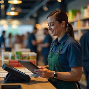 Personal de tienda realizando inventario con Zebra MC3400